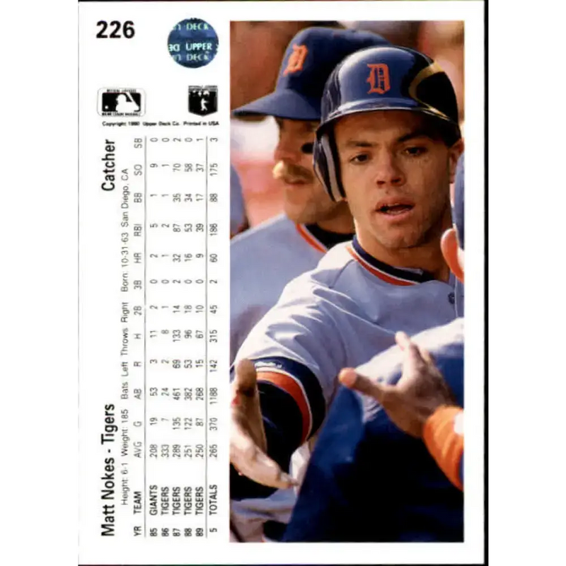 1990 Upper Deck #226 Matt Nokes NM-MT Detroit Tigers Baseball Card - Baseball Card Single