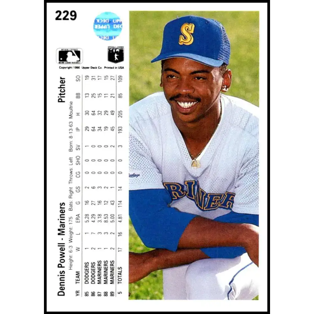 1990 Upper Deck #229 Dennis Powell NM-MT Seattle Mariners Baseball Card - Baseball Card Single