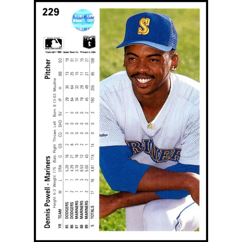1990 Upper Deck #229 Dennis Powell NM-MT Seattle Mariners Baseball Card - Baseball Card Single