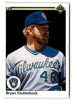 1990 Upper Deck Bryan Clutterbuck baseball card featuring Bryan Clutterbuck in Brewers uniform