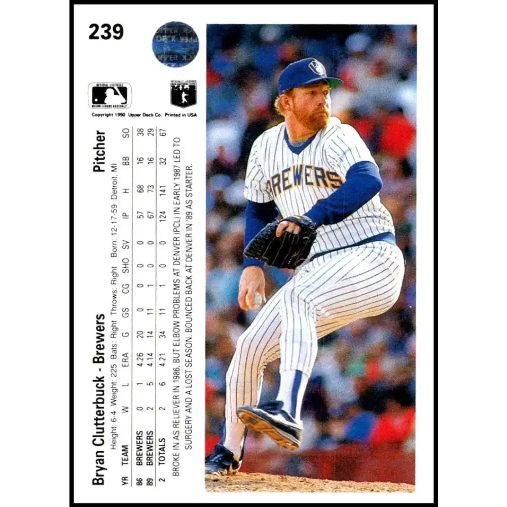1990 Upper Deck #239 Bryan Clutterbuck NM-MT Milwaukee Brewers Baseball Card - Baseball Card Single
