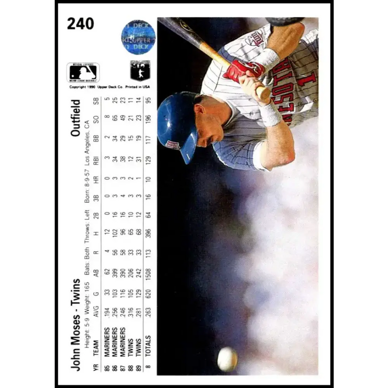 1990 Upper Deck #240 John Moses NM-MT Minnesota Twins Baseball Card - Baseball Card Single