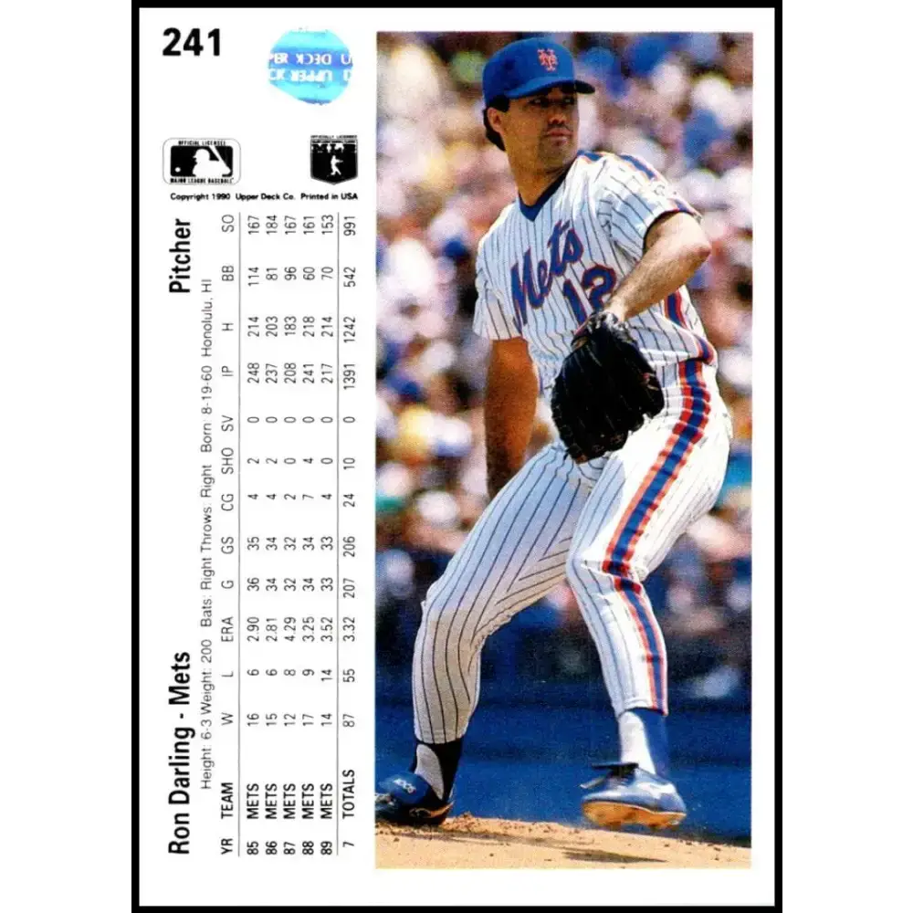 1990 Upper Deck #241 Ron Darling NM-MT New York Mets Baseball Card - Baseball Card Single