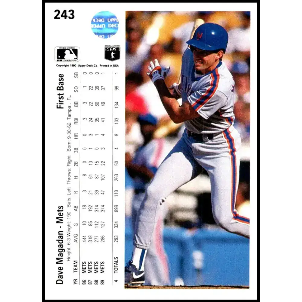 1990 Upper Deck #243 Dave Magadan NM-MT New York Mets Baseball Card - Baseball Card Single