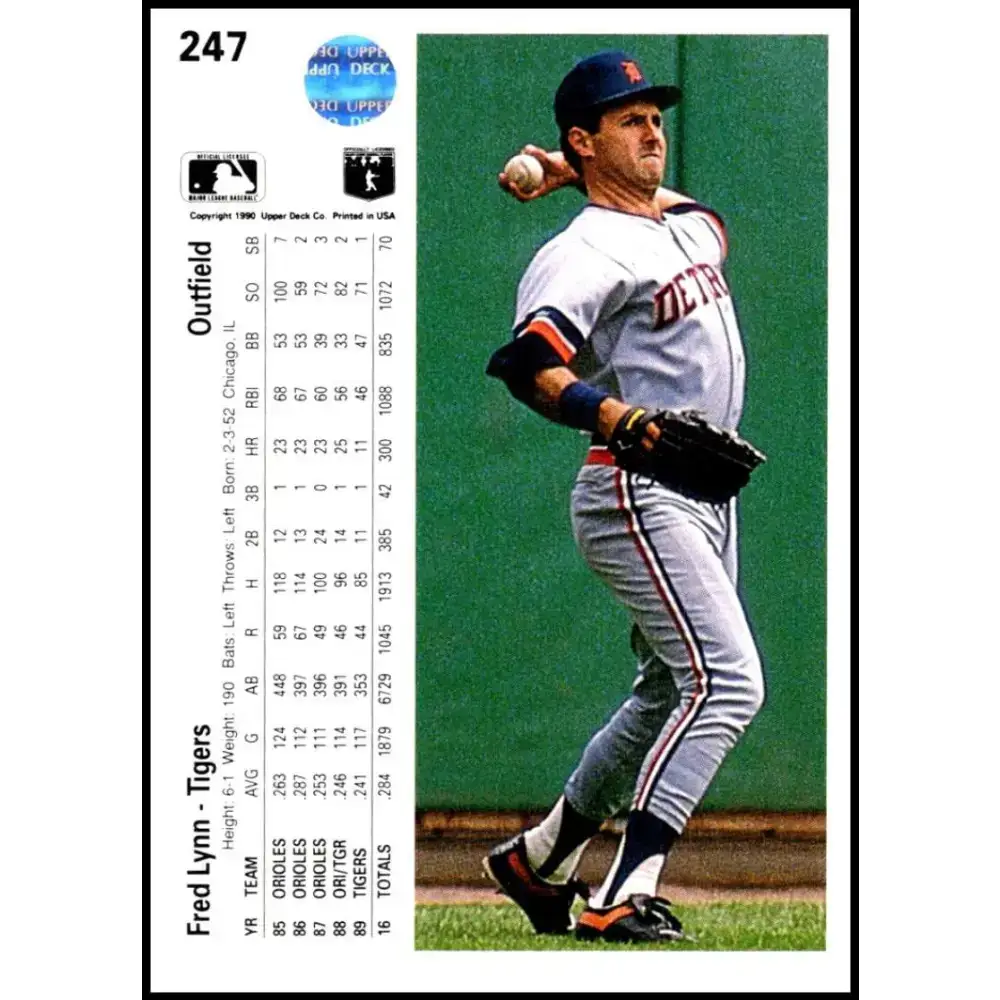 1990 Upper Deck #247 Fred Lynn NM-MT Detroit Tigers Baseball Card - Baseball Card Single