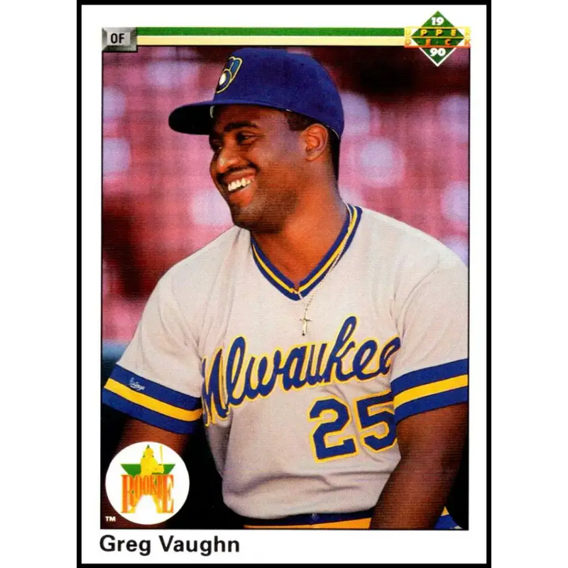 1990 Upper Deck #25 Greg Vaughn UER NM-MT Milwaukee Brewers Baseball Card - Baseball Card Single