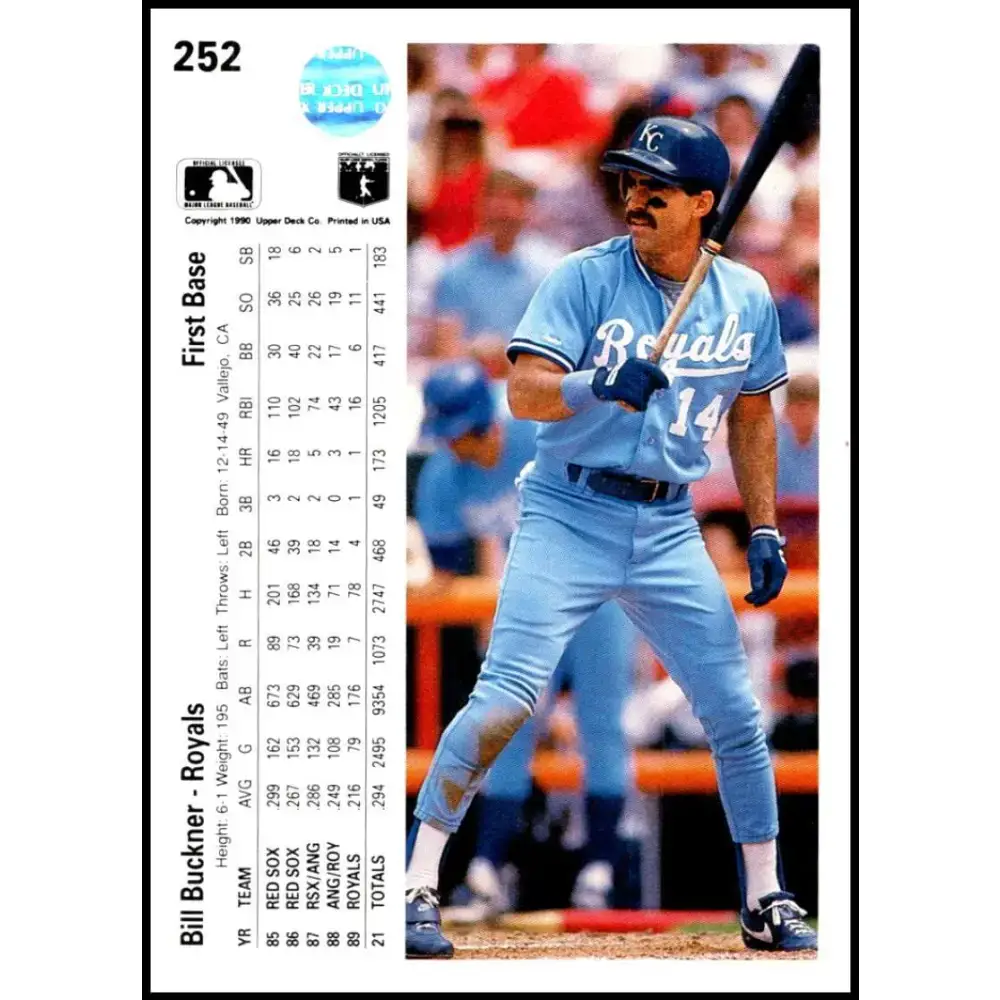 1990 Upper Deck #252 Bill Buckner NM-MT Kansas City Royals Baseball Card - Baseball Card Single