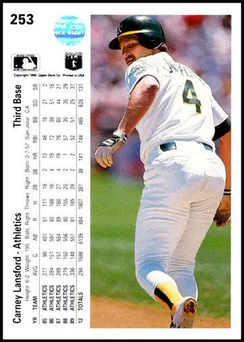 1990 Upper Deck #253 Carney Lansford NM-MT Athletics ID:72312 - Baseball Card Single