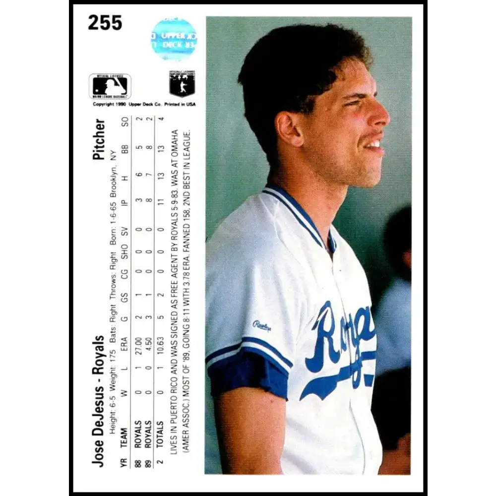 1990 Upper Deck #255 Jose DeJesus NM-MT Kansas City Royals Baseball Card - Baseball Card Single