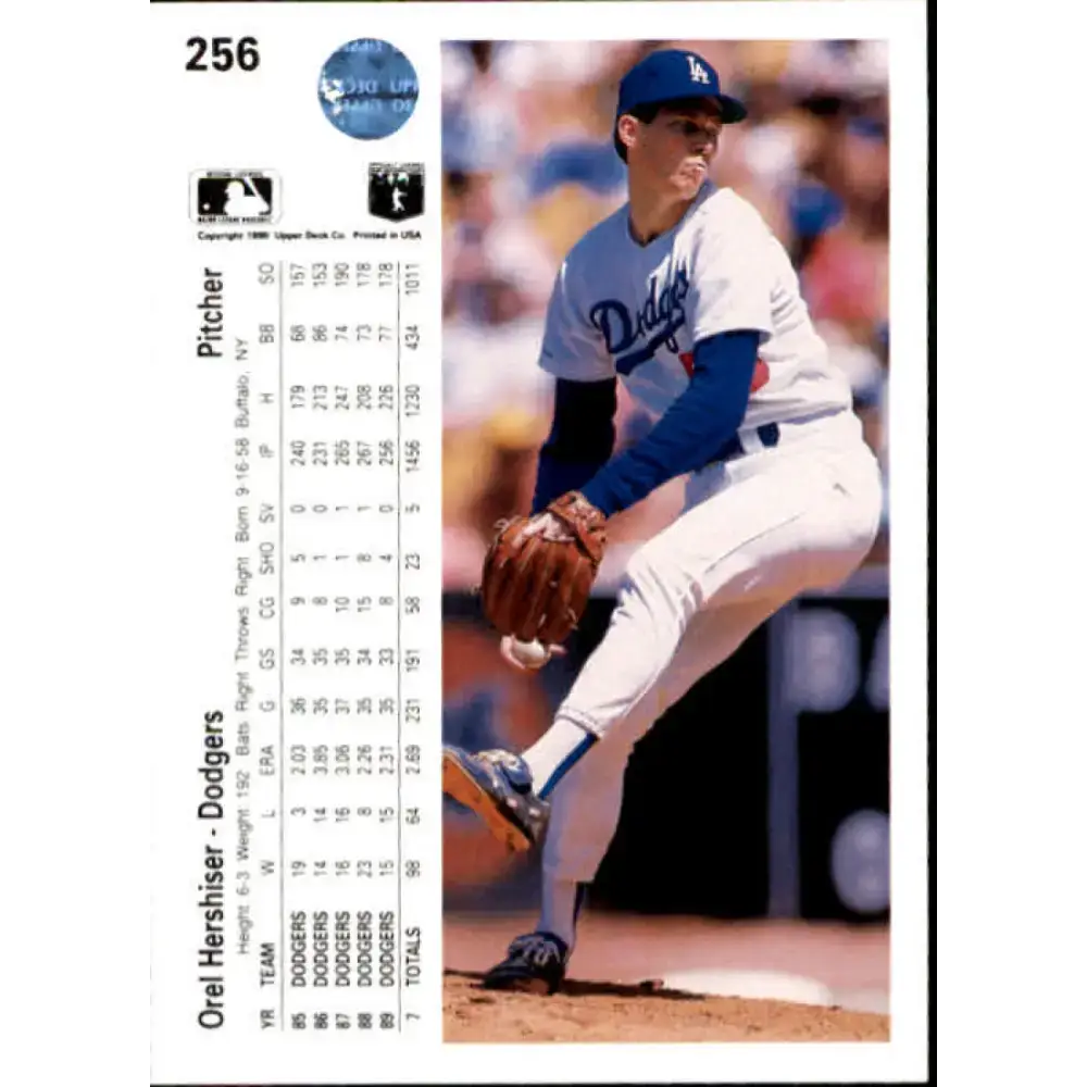 1990 Upper Deck #256 Orel Hershiser NM-MT Los Angeles Dodgers Baseball Card - Baseball Card Single