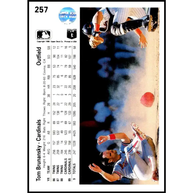 1990 Upper Deck #257 Tom Brunansky NM-MT St. Louis Cardinals Baseball Card - Baseball Card Single