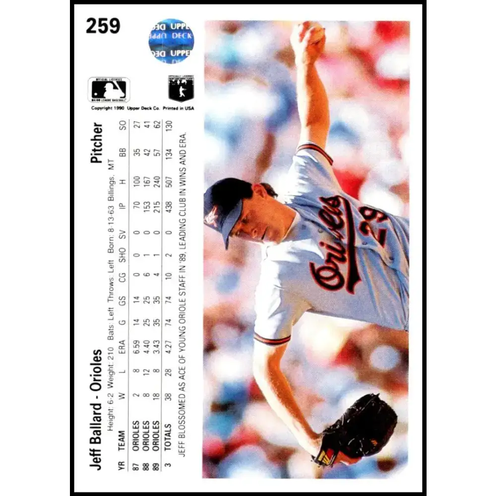 1990 Upper Deck #259 Jeff Ballard NM-MT Baltimore Orioles Baseball Card - Baseball Card Single