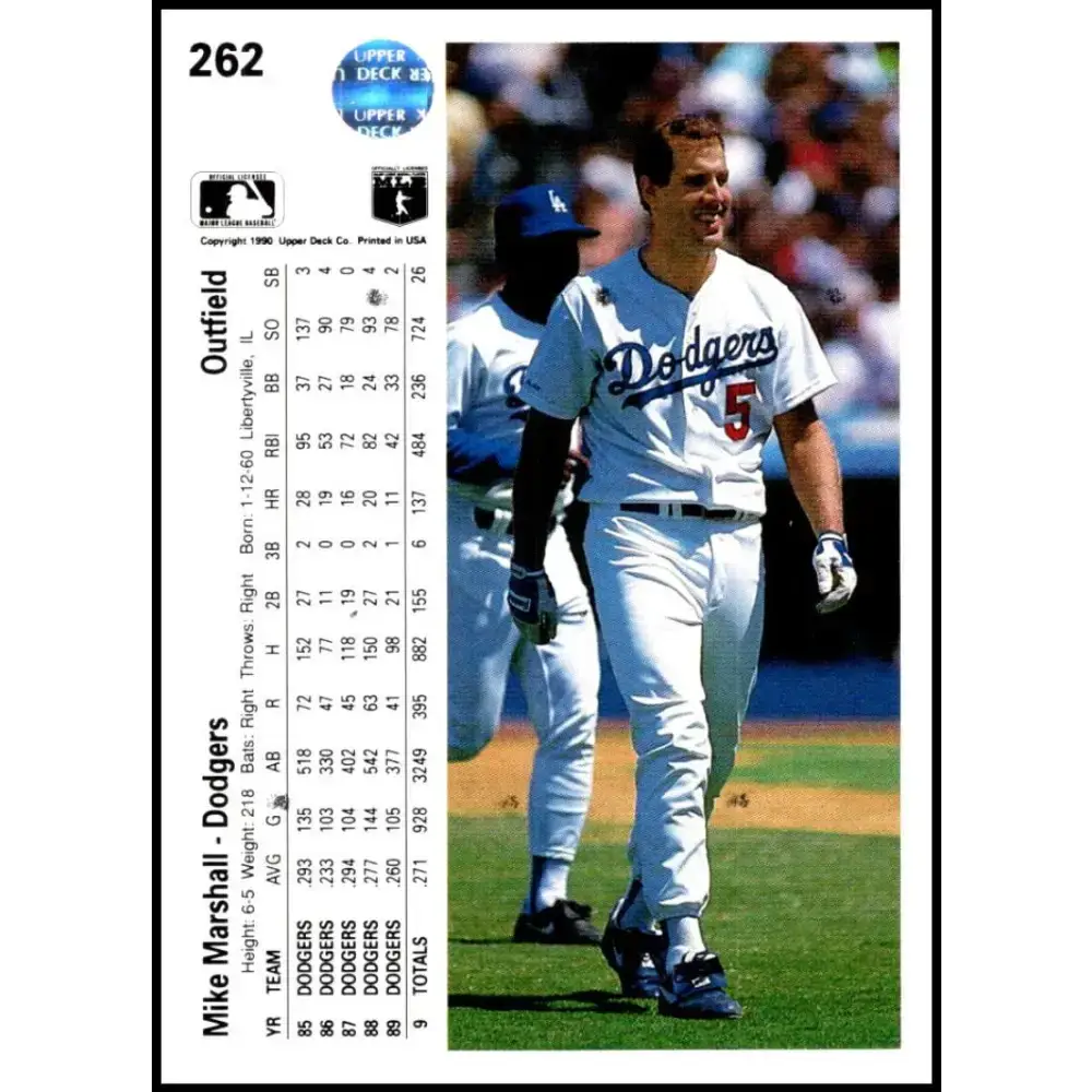 1990 Upper Deck #262 Mike Marshall NM-MT Los Angeles Dodgers Baseball Card - Baseball Card Single