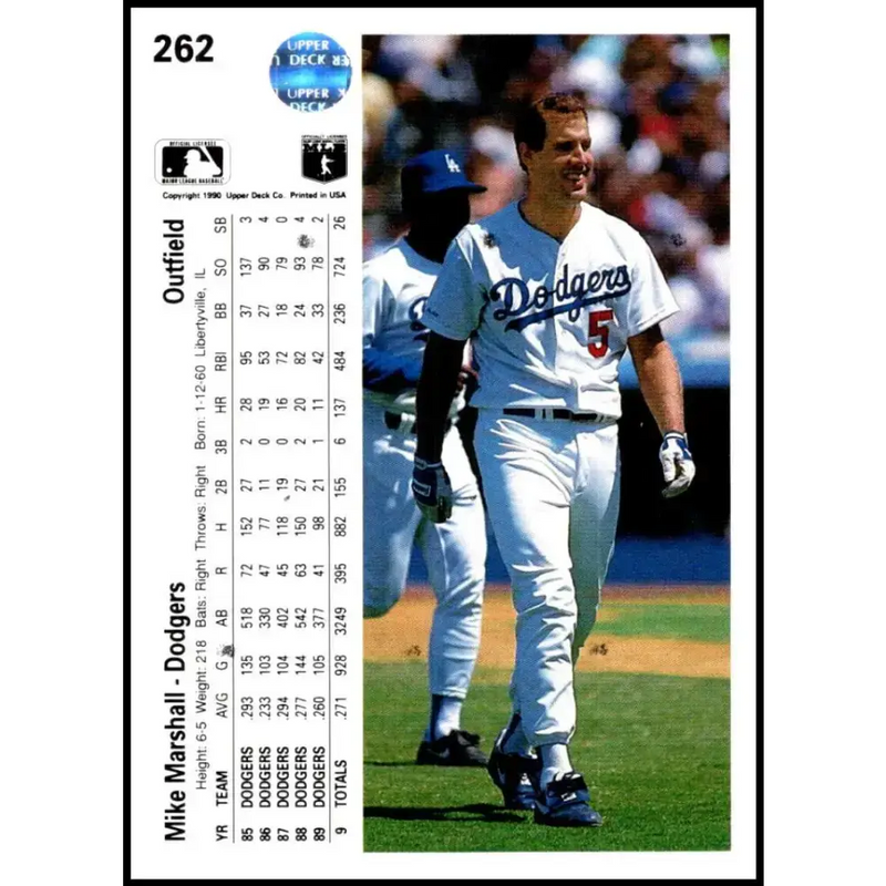 1990 Upper Deck #262 Mike Marshall NM-MT Los Angeles Dodgers Baseball Card - Baseball Card Single