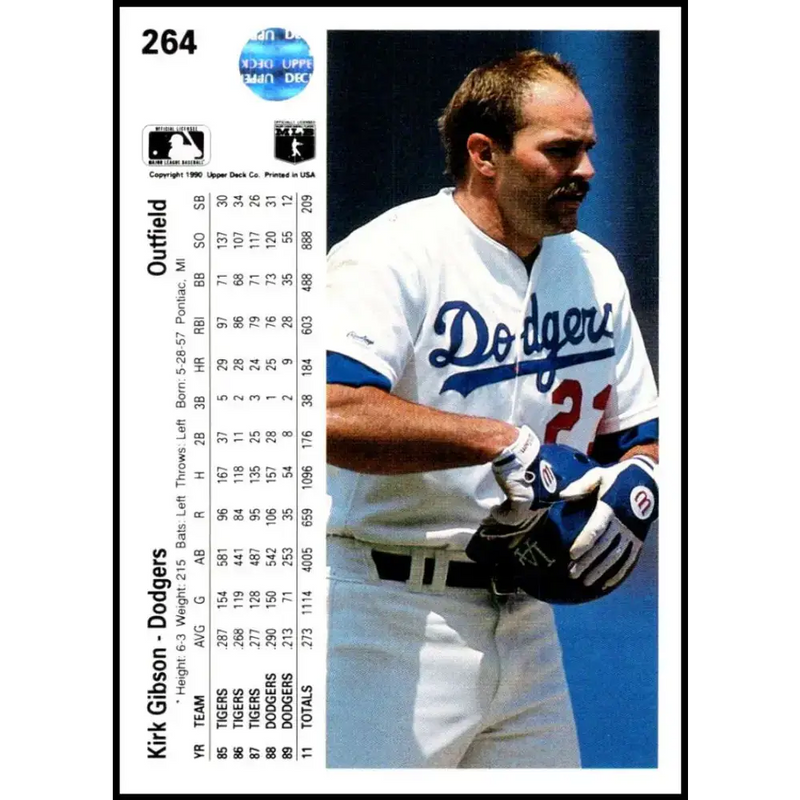 1990 Upper Deck #264 Kirk Gibson UER NM-MT Los Angeles Dodgers Baseball Card - Baseball Card Single