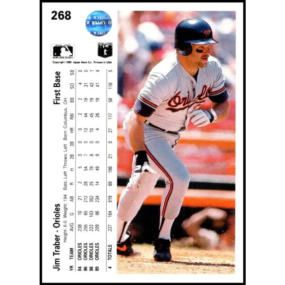 1990 Upper Deck #268 Jim Traber NM-MT Baltimore Orioles Baseball Card - Baseball Card Single