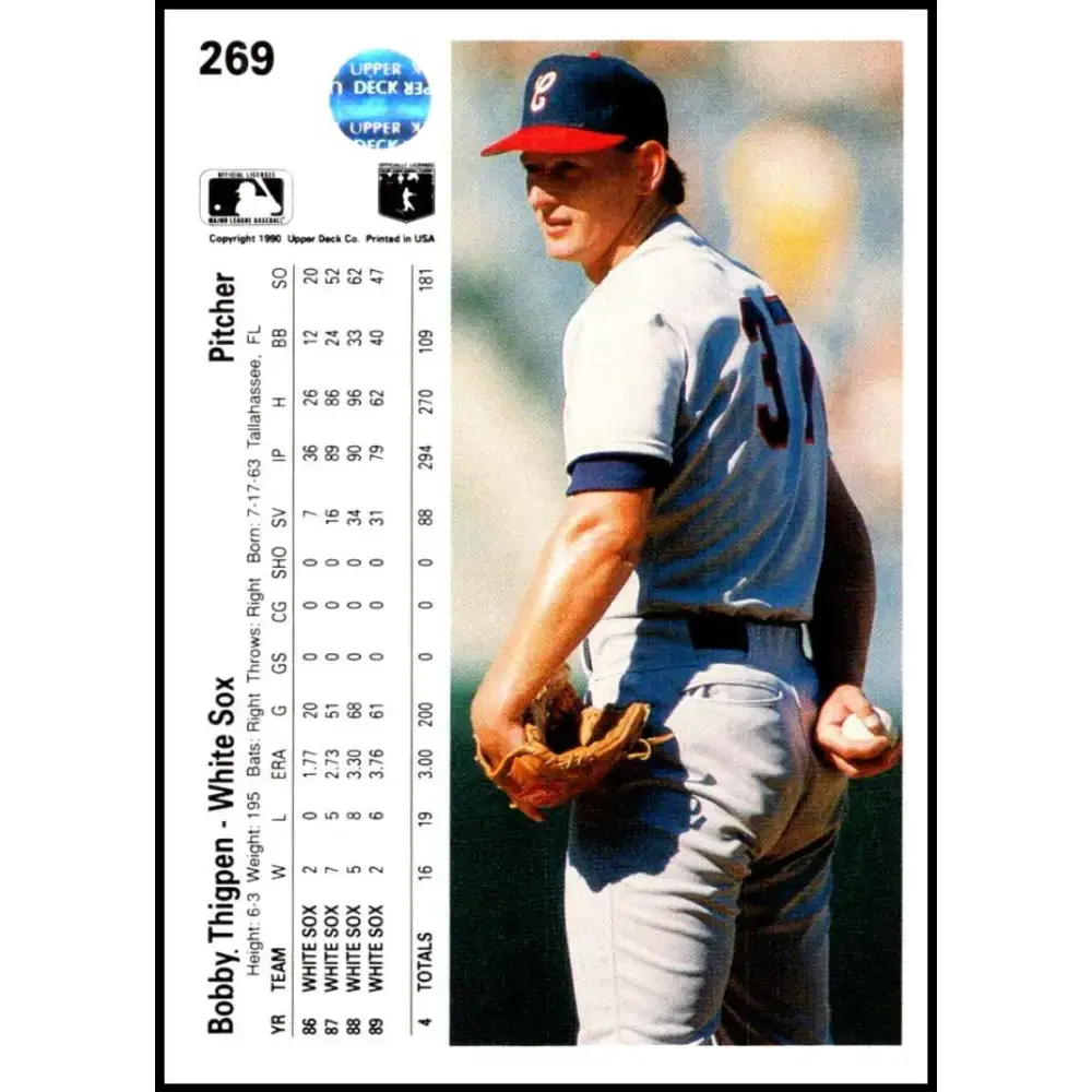 1990 Upper Deck #269 Bobby Thigpen UER NM-MT Chicago White Sox Baseball Card - Baseball Card Single