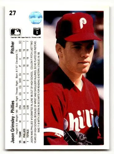 Original gloss baseball card of Jason Grimsley Philadelphia Phillies player ID 60890