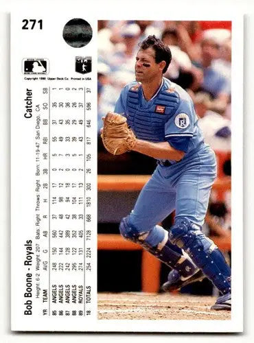 Original gloss 1989 Upper Deck Bob Boone Kansas City Royals baseball card back image