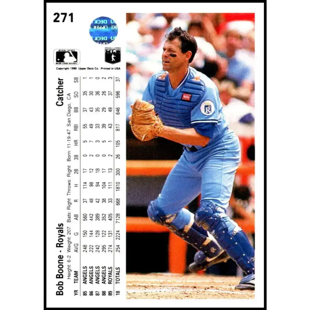 1990 Upper Deck #271 Bob Boone NM-MT Kansas City Royals Baseball Card - Baseball Card Single