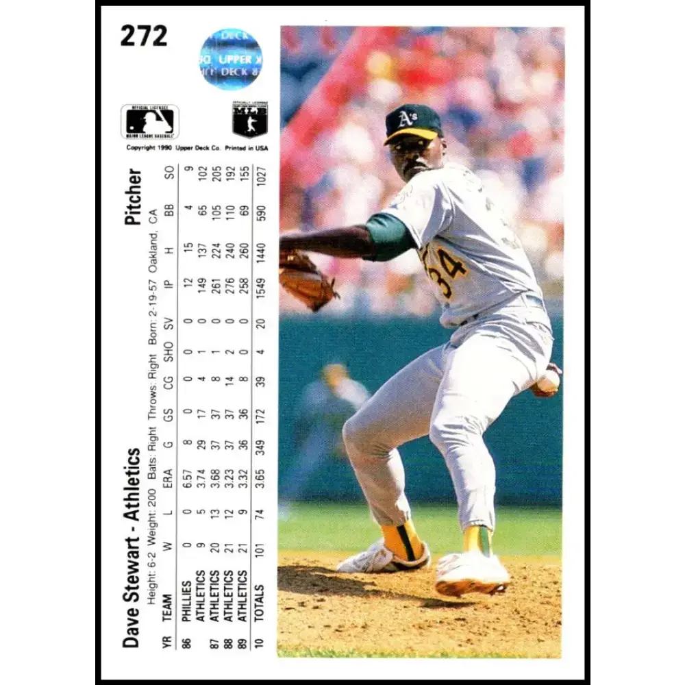 1990 Upper Deck #272 Dave Stewart UER NM-MT Oakland Athletics Baseball Card - Baseball Card Single