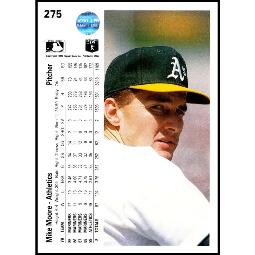 1990 Upper Deck #275 Mike Moore NM-MT Oakland Athletics Baseball Card - Baseball Card Single