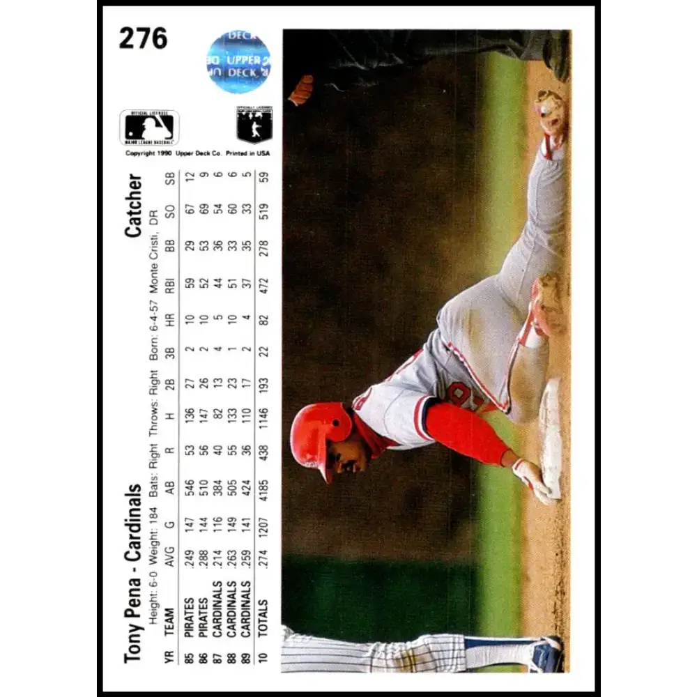 1990 Upper Deck #276 Tony Pena NM-MT St. Louis Cardinals Baseball Card - Baseball Card Single