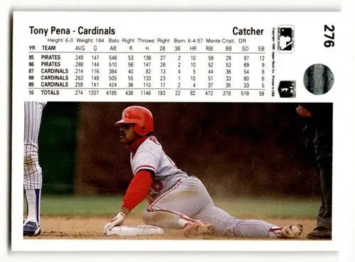 Original gloss 1990 Upper Deck Tony Pena baseball card featuring St. Louis Cardinals