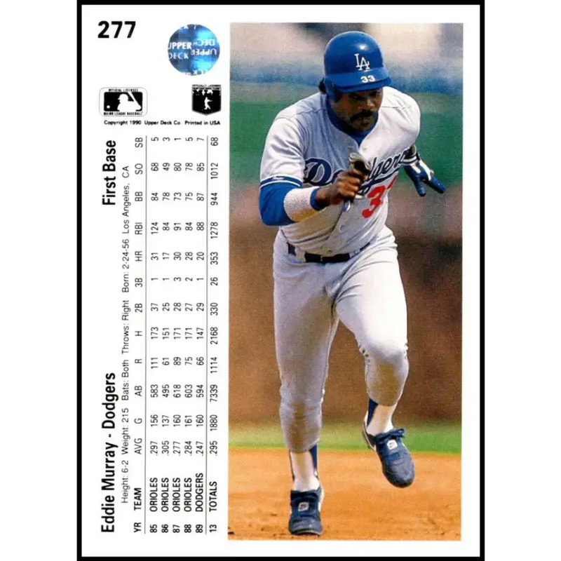 1990 Upper Deck #277 Eddie Murray NM-MT Los Angeles Dodgers Baseball Card - Baseball Card Single