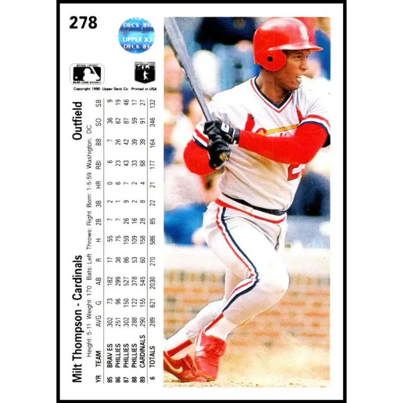1990 Upper Deck #278 Milt Thompson NM-MT St. Louis Cardinals Baseball Card - Baseball Card Single