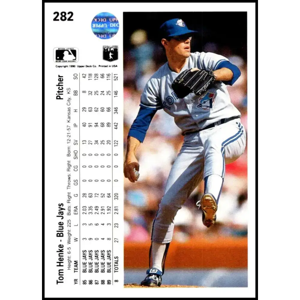 1990 Upper Deck #282 Tom Henke NM-MT Toronto Blue Jays Baseball Card - Baseball Card Single