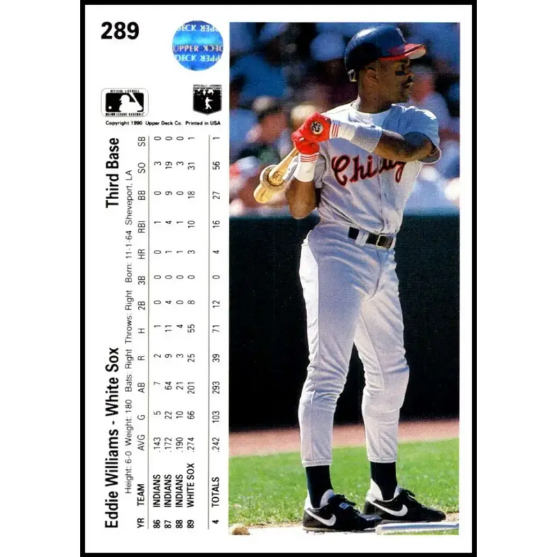 1990 Upper Deck #289 Eddie Williams NM-MT Chicago White Sox Baseball Card - Baseball Card Single