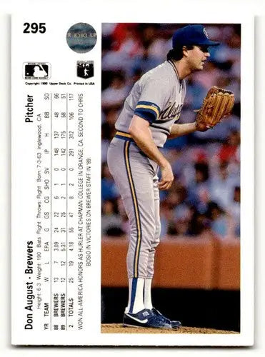 Vintage Don August Milwaukee baseball card from 1990 Upper Deck #295 Milwaukee Brewers baseball card