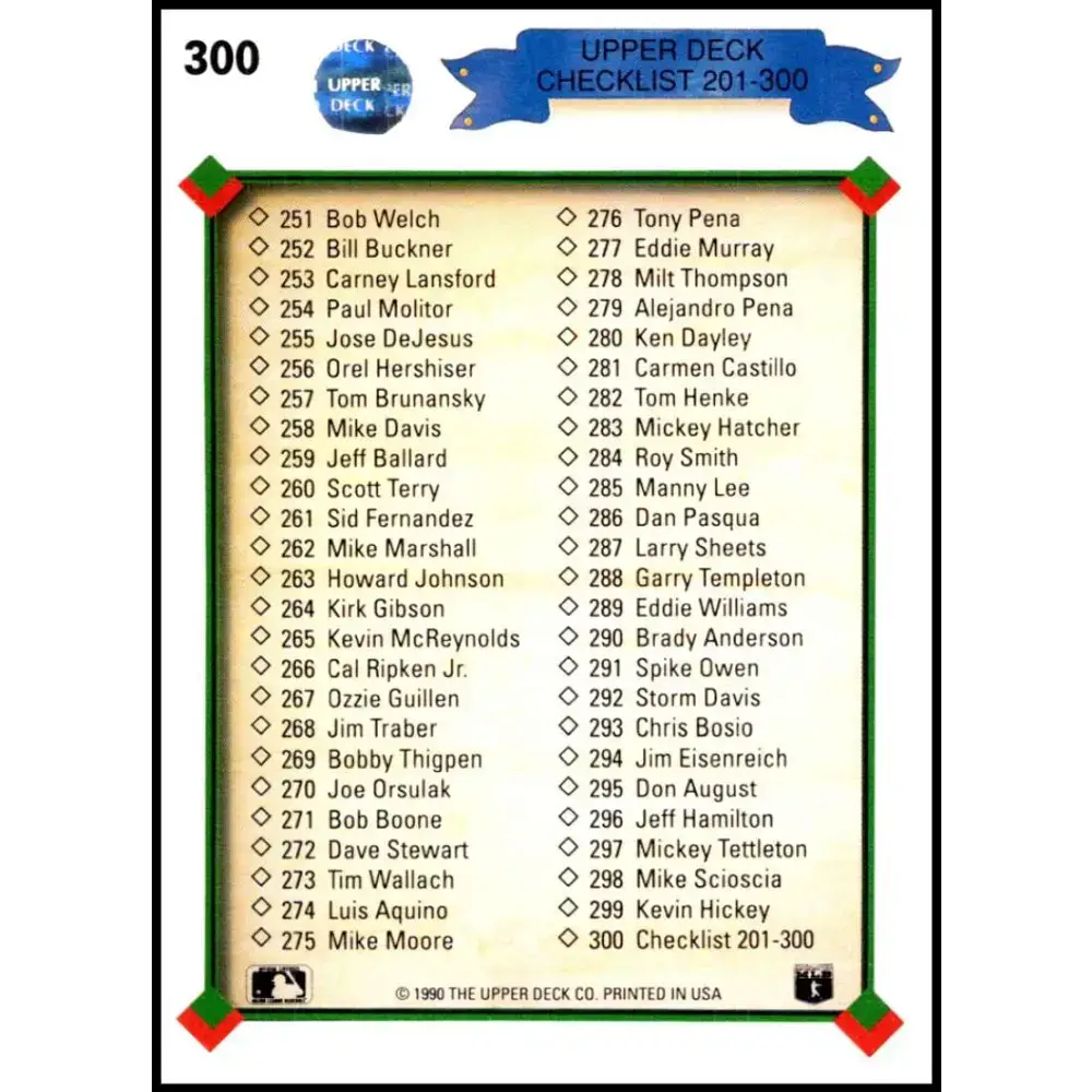 1990 Upper Deck #300 Checklist 201-300 NM-MT Various Baseball Card - Baseball Card Single