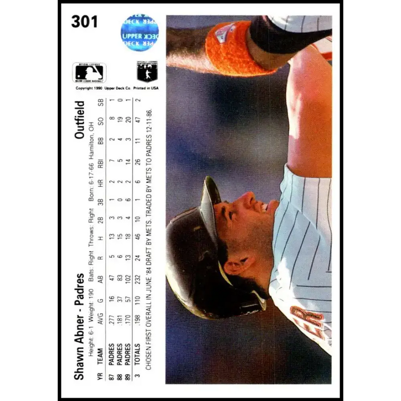 1990 Upper Deck #301 Shawn Abner NM-MT San Diego Padres Baseball Card - Baseball Card Single
