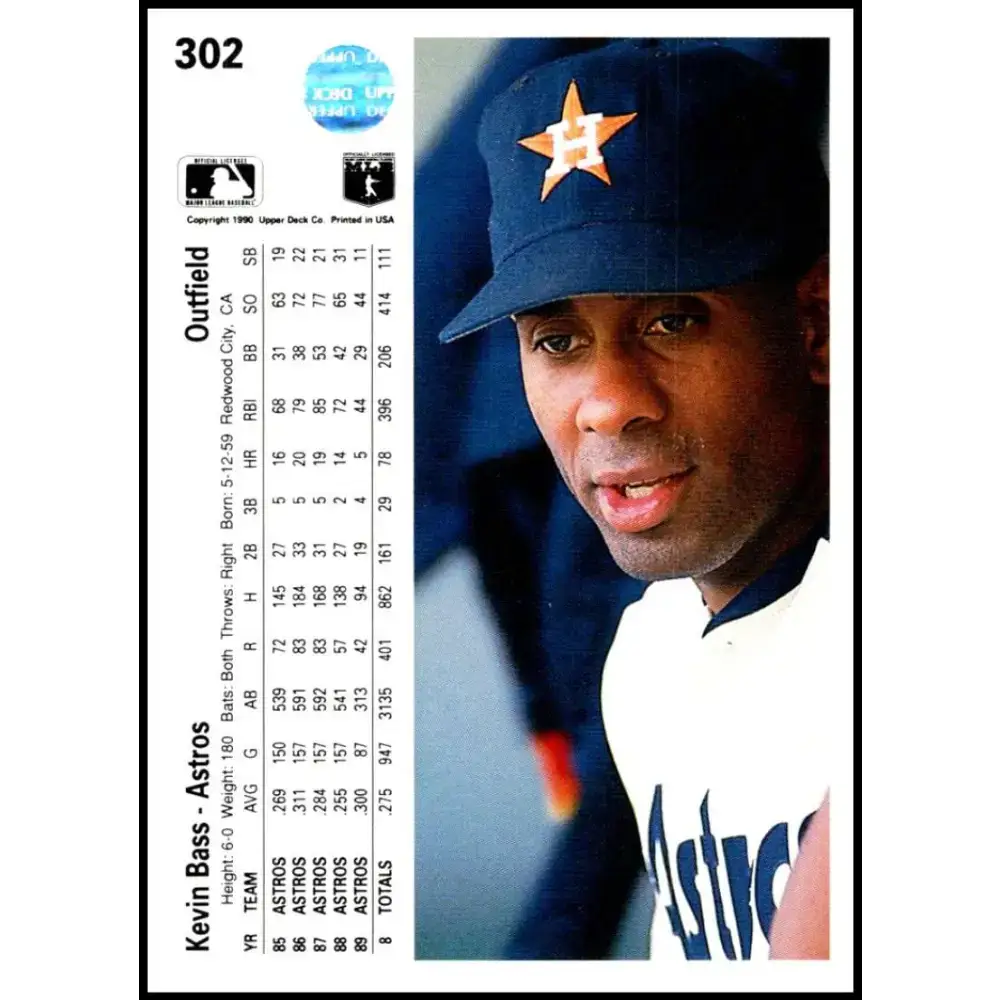 1990 Upper Deck #302 Kevin Bass NM-MT Houston Astros Baseball Card - Baseball Card Single