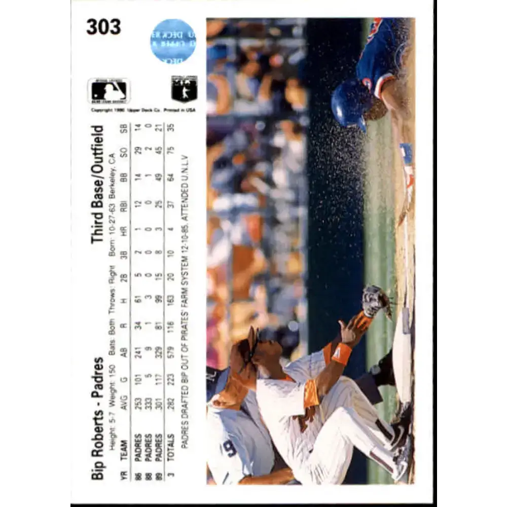 1990 Upper Deck #303 Bip Roberts NM-MT San Diego Padres Baseball Card - Baseball Card Single