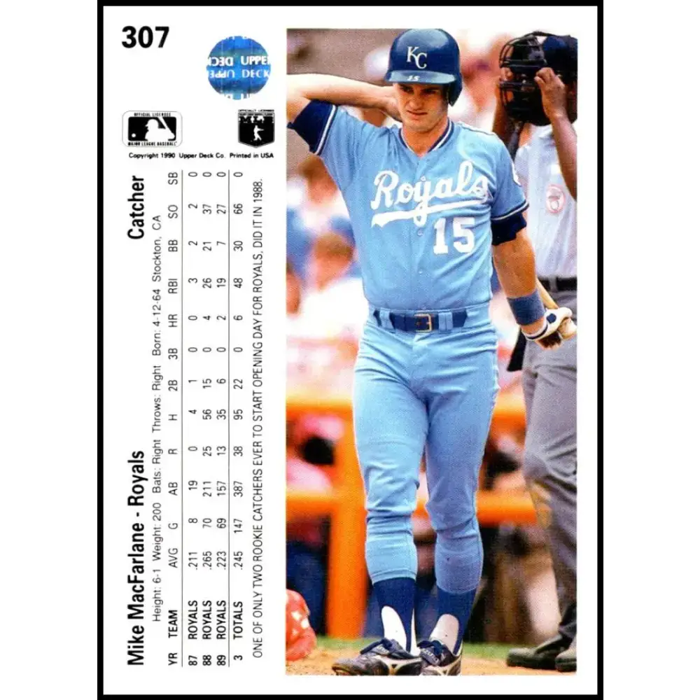 1990 Upper Deck #307 Mike Macfarlane NM-MT Kansas City Royals Baseball Card - Baseball Card Single