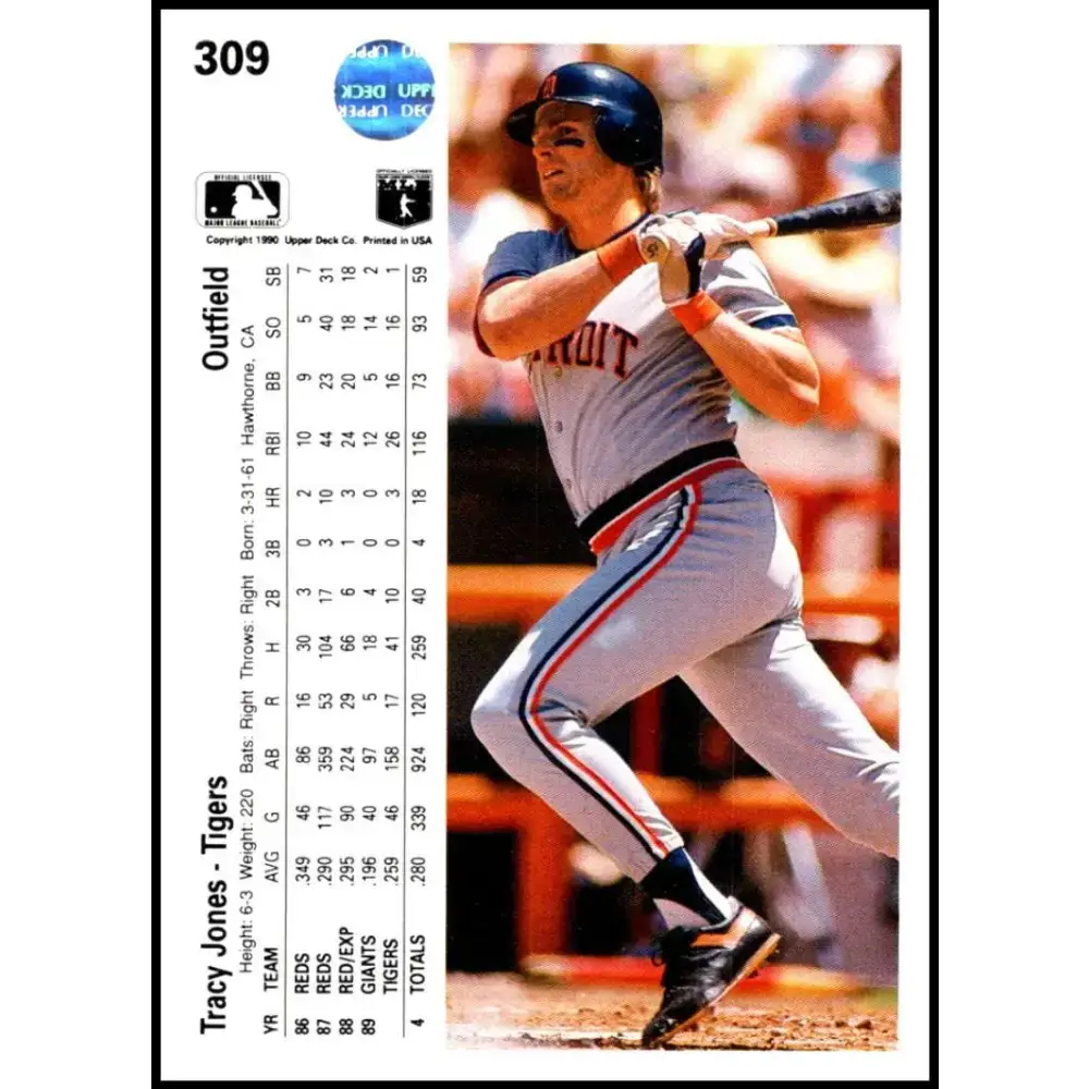 1990 Upper Deck #309 Tracy Jones NM-MT Detroit Tigers Baseball Card - Baseball Card Single