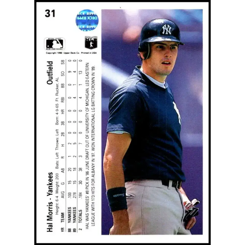 1990 Upper Deck #31 Hal Morris NM-MT New York Yankees Baseball Card - Baseball Card Single
