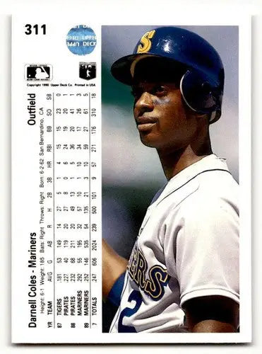 Vintage Darnell Coles Seattle Mariners baseball card with career stats and original gloss