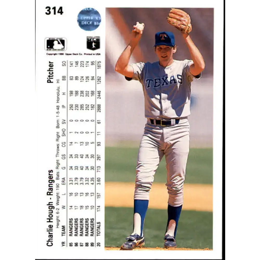 1990 Upper Deck #314 Charlie Hough NM-MT Texas Rangers Baseball Card - Baseball Card Single