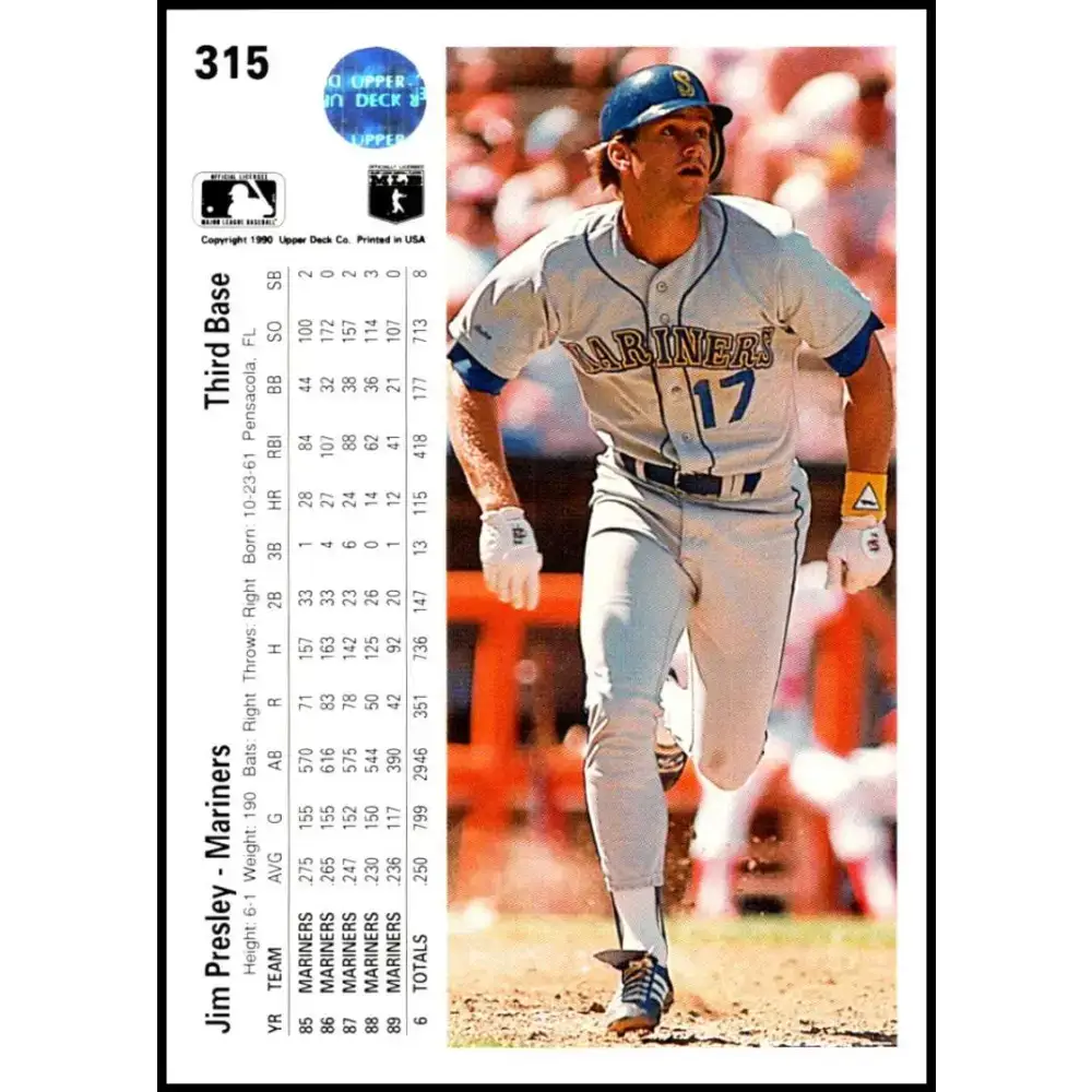1990 Upper Deck #315 Jim Presley NM-MT Seattle Mariners Baseball Card - Baseball Card Single
