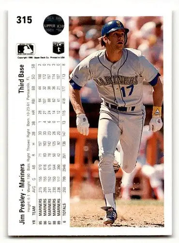 Vintage Jim Presley Seattle Mariners baseball card with original gloss featuring Presley Seattle Mariners