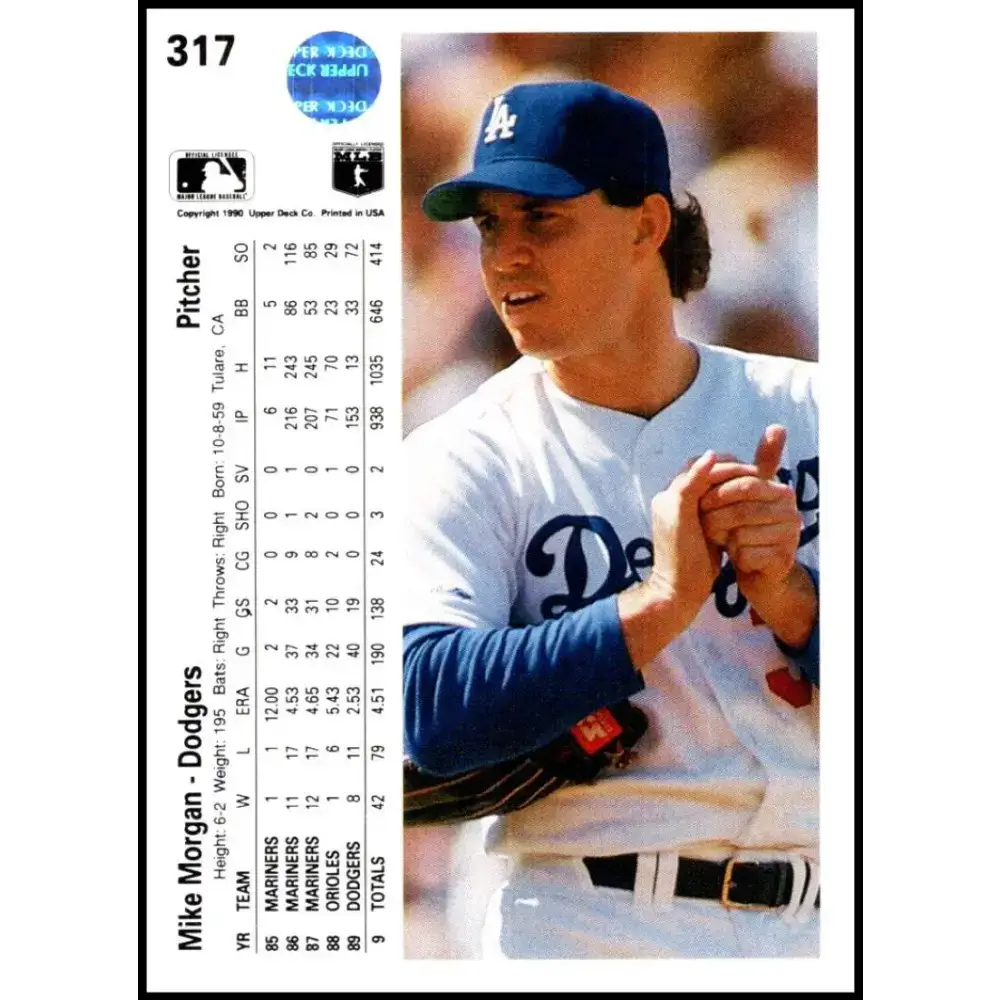 1990 Upper Deck #317 Mike Morgan NM-MT Los Angeles Dodgers Baseball Card - Baseball Card Single