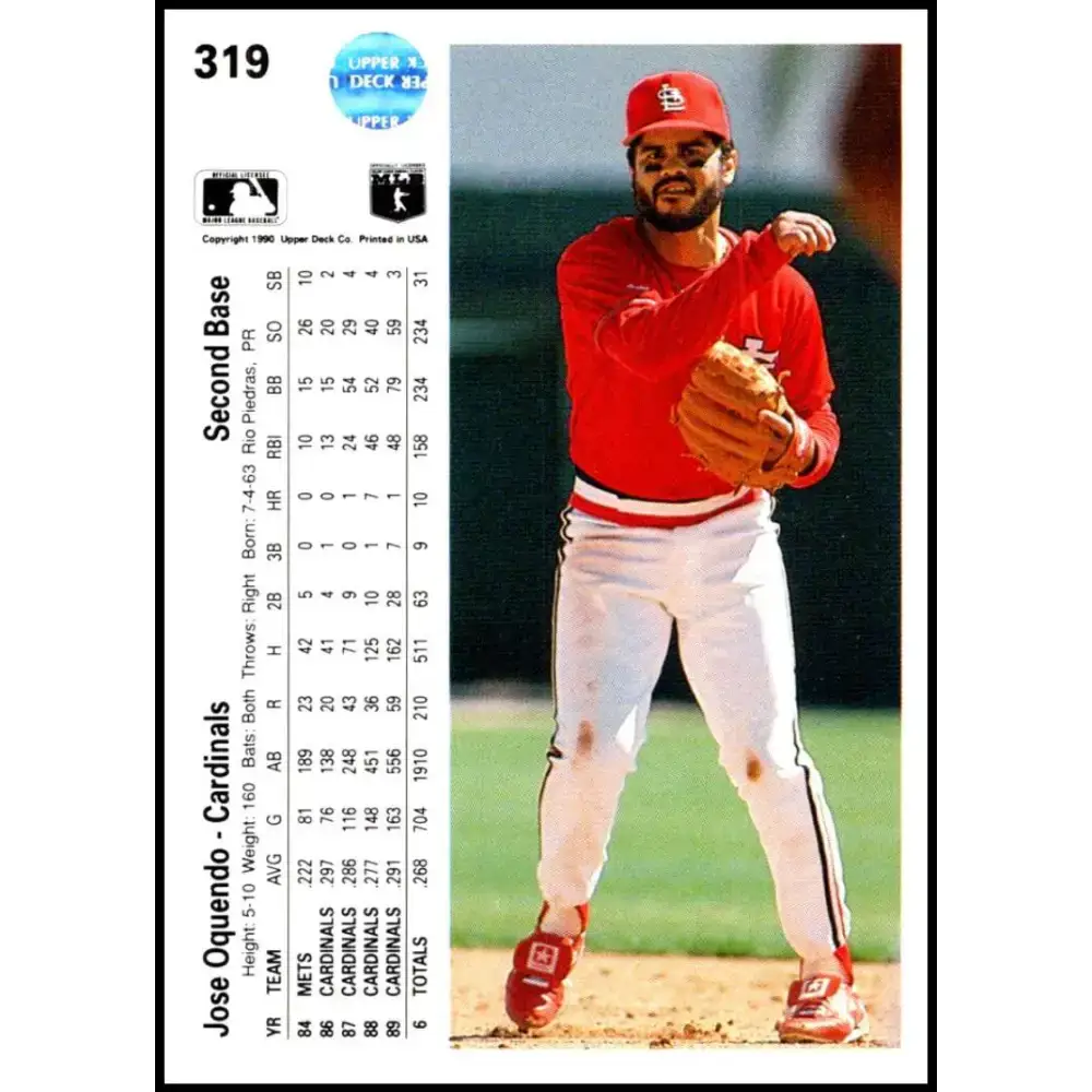 1990 Upper Deck #319 Jose Oquendo NM-MT St. Louis Cardinals Baseball Card - Baseball Card Single