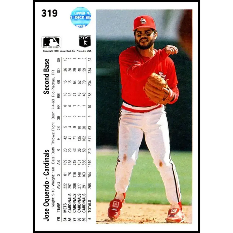 1990 Upper Deck #319 Jose Oquendo NM-MT St. Louis Cardinals Baseball Card - Baseball Card Single