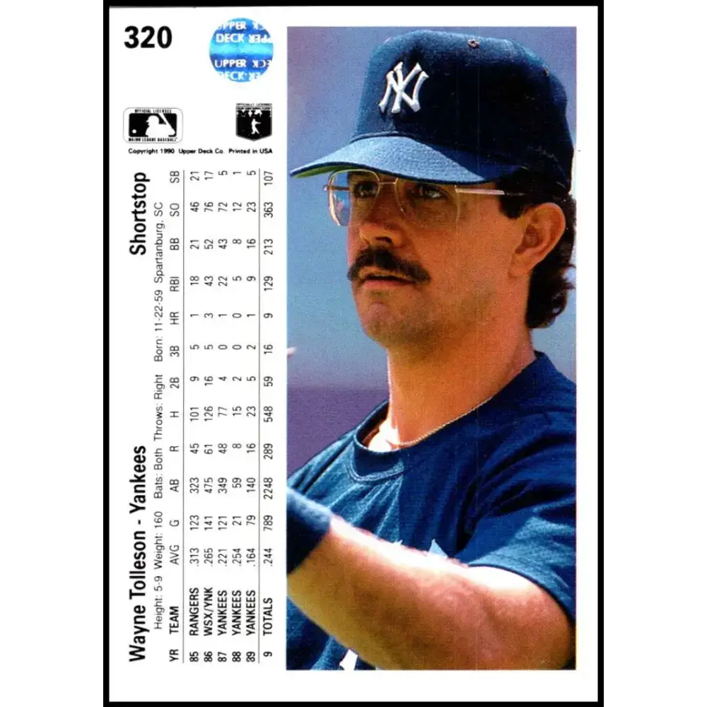 1990 Upper Deck #320 Wayne Tolleson NM-MT New York Yankees Baseball Card - Baseball Card Single