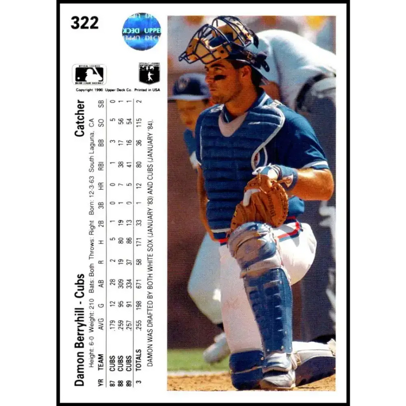 1990 Upper Deck #322 Damon Berryhill NM-MT Chicago Cubs Baseball Card - Baseball Card Single