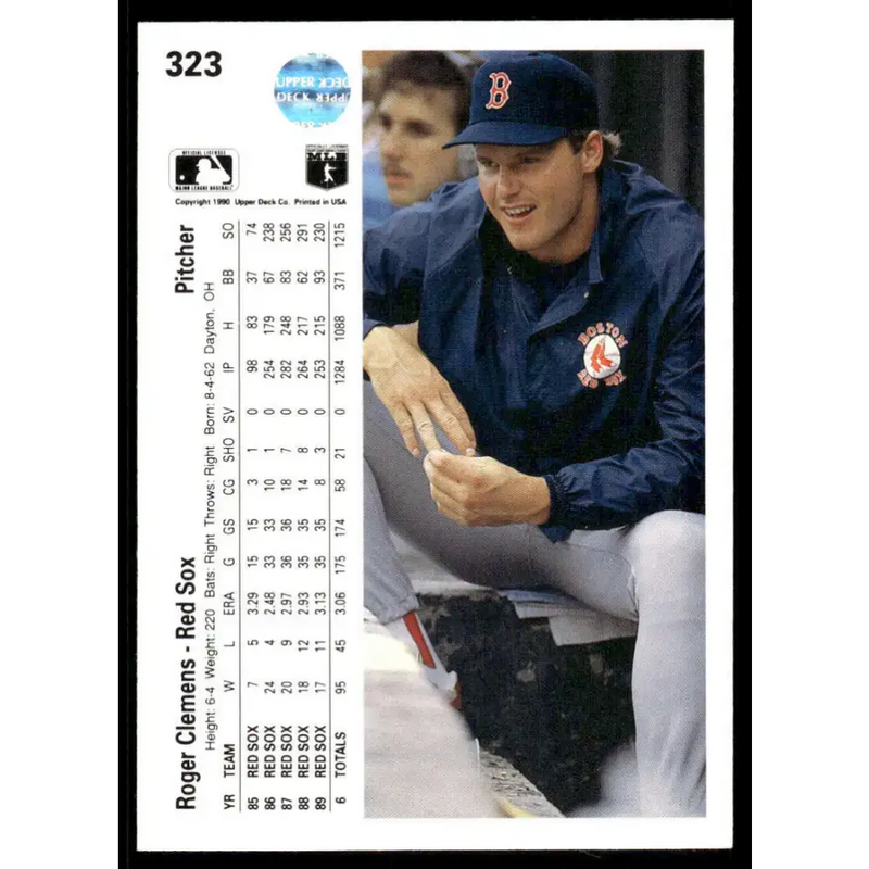 1990 Upper Deck #323 Roger Clemens EX/NM Boston Red Sox Baseball Card - Baseball Card Single